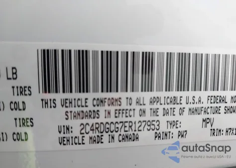 2014 Dodge Grand Caravan Sxt из США, поврежденный, VIN 2C4RDGCG7ER127953